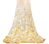 CABODYALS 162CM Yellow 3D Flower Embroidered Tulle Fabric Vintage Floral Sheer Mesh Netting Polyester Breathable Gauze Cloth for Sewing Making Home Wedding Decor Clothing Accessories Diy Craft