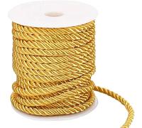 CABODYALS 17.3M 5mm Golden Braided Decorative Twine Rope Graduation Honor Cord 3 Ply Nylon Silk Trim Xmas Thread String Satin Cord for Handfasting Craft Upholstery Curtain Graduation Home Decor Diy