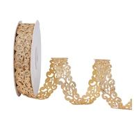 CABODYALS 18.28M 25mm Golden Appliques Embellishments Leaves Pattern Ribbon Embroidered Fabric Gold Wave Edge Metallic Lace Trim Polyester Ribbons for Sewing Making Clothes Gift Wrapping DIY Crafts