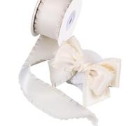 CABODYALS 18.28M 25mm White Ruffle Edge Ribbon Cream Grosgrain Soild Fabric Ivory Double Face Pleated Satin Ribbons Bundle with Spool for Flower Bouquet Gift Wrapping Wedding Craft Party Decor DIY