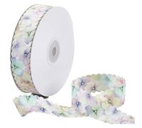 CABODYALS 18.29M 25mm Floral Print Satin Ribbon Spring Summer Flower Printed Bulk Wavy Edge Ribbons Yellow Single Face Scalloped Fabric Trim for Sewing Making Bouquet Cake Wreaths Diy Craft Supply