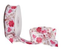CABODYALS 18.29M 25mm Red Floral Printed Grosgrain Ribbon Vintage Double Face Flower Vine Heart Pattern with Spool Versatile Ribbons for Sewing Wedding Home Decor Gifts Wrapping Diy Crafts Supply