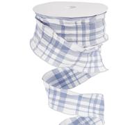 CABODYALS 18.29M 38mm Blue and White Plaid Ribbon Double Face Wire Edge Crinkle Gingham Tartan Versatile Picnic Fabric Ribbons for Gifts Wrapping Wedding Party Home Decorations Diy Crafts Supply