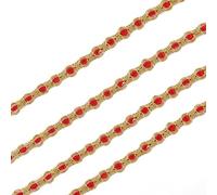 CABODYALS 18.29M 9mm Gold Red Braid Metallic Shiny Ribbon Gimp Woven Lace Edge Golden Upholstery Fringe Glitter Trimming Decorative Polyester Thin Trim for Sewing Making Clothing Diy Craft Supply