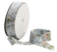 CABODYALS 18M 25mm Blue Floral Print Ribbon Flower Pattern Wired Ribbon Vintage Spring Polyester Wavy Edge Ribbons Bulk with Spool for Sewing Making Wreath Wedding Craft Bouquet Birthday Supply