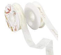 CABODYALS 18M 28mm 2 Styles White Organza Gold Stamping Transparent Trim Just for you Forever Love Valentine Day Sheer Ribbon for Gift Wrapping Home Party Decoration Diy Craft Supply