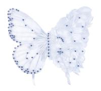 CABODYALS 1Pc Applique Lace Beaded Light Sky Blue Rhinestone Butterfly Sew on Patches Large Embroidered Lace Trim Iron on Repair Appliques for Sewing Making Cloth Wedding Curtain Shirt Supply