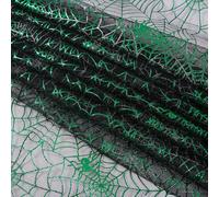 CABODYALS 2.09M Green Spider Web Fabric Breathable Tulle Glitter Mesh Gothic Cloth Black Sheer Sparkle Halloween Gauze Fabrics for Sewing Making Clothing Accessories Home Party Decor Diy Crafts