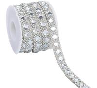 CABODYALS 2.74M 10mm Self Adhesive Rhinestone Ribbon Roll with Spool Silver Crystal Strips Bling Rhombus Diamond Tape Belt Chain Glitter Ribbons for Phone Shoes Car Decoration Diy Craft Supply