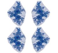 CABODYALS 2 Pairs 4Pcs Blue 3D Floral Embroidery Lace Applique Vintage Flower Embroidered Patches Sew On Polyester Solid Appliques for Sewing Making Clothes Home Decorations Accessories Diy Craft