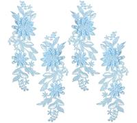 CABODYALS 2 Pairs 4Pcs Blue Lace Flower Applique Vintage 3D Floral Embroidery Appliques Polyester Soild Embroidered Sew on Patches for Sewing Making Crafts Dresses Gowns Wedding Headpiece Decor DIY