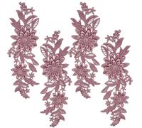 CABODYALS 2 Pairs 4Pcs Dark Pink 3D Flower Lace Applique Vintage Embroidery Appliques Sew On Floral Embroidered Polyester Soild Patches for Sewing Making Dresses Clothes Wedding Decor Bags Diy