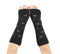 CABODYALS 2 Pairs Black Grunge Gloves Fairy Crochet Fingerless Gloves Simple Knitted Soft Knit Thumb Hole Hand Arm Warmers Fashion Ripped Gloves Wrist Mittens for Women Unisex Typing Driving