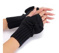 CABODYALS 2 Pairs Black Thumb Hole Gloves Winter Soft Bowknot Arm Warmers Sleeves Knitted Crochet Fingerless Knit Hand Wrist Mittens Bulk for Women Painting Texting Driving Cycling Supplies