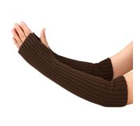 CABODYALS 2 Pairs Coffee Knit Arm Warmers Brown Long Fingerless Gloves Knitted Winter Soft Thumb Hole Gloves Wrist Mitten Arm Sleeves Crochet Hand Cover for Women Typing Driving Outing Supply
