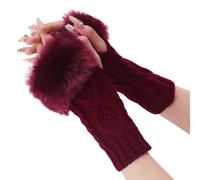 CABODYALS 2 Pairs Dark Red Furry Fingerless Gloves Soft Thumb Hole Gloves Knitting Winter Crochet Warm Arm Sleeves Faux Fur Hand Wrist Warmer Mitten Bulk for Women Typing Writing Supplies