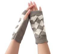 CABODYALS 2 Pairs Grey Thumb Hole Gloves Fingerless Gloves Autumn Winter Soft Knit Checkered Print Hand Warmers Gloves Knitting Wrist Arm Warmer Crochet Mittens for Women Typing Driving