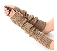 CABODYALS 2 Pairs Tan Fingerless Gloves Knitted Soft Winter Thumb Hole Gloves Khaki Arm Warmers Knit Mitten Arm Sleeves Crochet Wrist Hand Cover Bulk for Women Typing Driving Outings Supply
