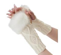 CABODYALS 2 Pairs White Furry Fingerless Gloves Arm Warmers Fluffy Winter Knitting Soft Thumb Hole with Faux Fur Hand Wrist Warmer Knit Crochet Gloves Mittens for Women Typing Driving