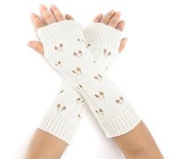 CABODYALS 2 Pairs White Grunge Gloves Ripped Knit Gloves Fairy Winter Soft Heart Arm Warmers Fingerless Knitting Crochet Hand Wrist Warmer Thumb Hole Mittens for Women Unisex Typing Driving