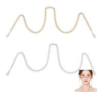 CABODYALS 2 Pcs Face Chain Body Jewelry Metal Nose Necklace Headpiece Hair Accessory with Teardrop Plastic Pearl Bead Gold Silver Twist Charm Chains for Women Halloween Christmas Birthday Party