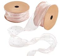 CABODYALS 2 Roll 18.29M 2 3/8 Inch Glitter Sheer Ribbon Pink Rhinestone Transparent Organza Silk Mesh Yarn Iridescent Wired Ribbons Bulk for Sewing Making Crafts Bouquet Gift Wrapping Diy Supply