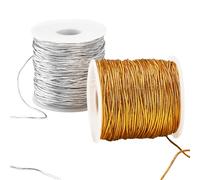 CABODYALS 2 Rolls 1.5MM 100M Silver and Gold Elastic String Stretch Metallic Tinsel Hanging Beading Shiny Polyester Cord Ribbon Ropes for Gift Bracelet Christmas Decor Ornament Diy Craft Supplies