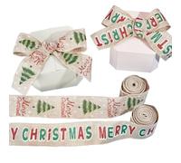 CABODYALS 2 Rolls 10M 63mm Merry Christmas Word Print Ribbon Wired Snowflakes Tree Print Ribbon Coloful Linen Burlap Ribbons Bulk for Sewing Making Craft Xmas Party Wreath Gift Wrapping Diy Supply