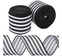 CABODYALS 2 Rolls 10M Black And White Striped Ribbon 50mm Single Face Printed Grosgrain Fabric Polyester Wide Christmas Strip Ribbons for Gifts Wrapping Wreath Garland Party Decorations Diy Craft