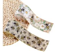 CABODYALS 2 Rolls 12 Yards 2.5 Inch Yellow Bee Ribbon Grosgrain Print Bees Pattern Insect Theme Ribbon Polyester Spring Summer Edge Wide Ribbons for Making Bows Craft Gift Wrapping Party Dress Decor