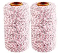 CABODYALS 2 Rolls 200M 2MM Pink and White Cotton Twine String Christmas Twist Bakers Packing Cord Macrame Round Braid Thread Bulk for Crafts Birthday Wedding Party Decor Gift Wrapping Gardening