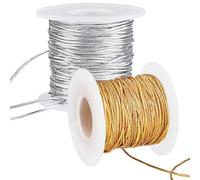 CABODYALS 2 Rolls 20M 1mm Gold And Silver Metallic Elastic Twine Round Cord Thread Sparkle Rope Christmas Ornament String for Sewing Making Bracelet Beading Hang Tags Decor Gift Box Wrapping Diy Craft