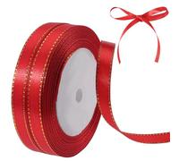 CABODYALS 2 Rolls 44M 10mm Gold Border Ribbons Thin Soft Silk Polyester Satin Fabric Red Ribbon with Golden Edge Trim Bulk for Sewing Making Crafts Wedding Christmas Wreath Gift Wrapping Diy