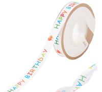 CABODYALS 2 Rolls 45.72M 5/8 Inch Happy Birthday Ribbon Coloful Single Face Cake Decorating Ribbon Polyester Themed Print Satin Ribbons Bulk with Spool for Sewing Making Crafts Gift Wrapping Supply