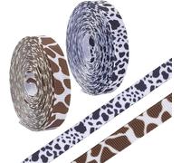 CABODYALS 2 Rolls 9.14M 10mm Animal Print Grosgrain Ribbon Giraffe Printed Ribbon Cow Black Brown Polyester Ribbons Bulk for Sewing Making Crafts Gift Wrapping Birthday Wreath Decor Diy Supply