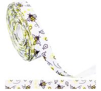 CABODYALS 2 Rolls 9.14M White Bee Pattern Printed Ribbon Roll Thin Grosgrain Fabric Vintage Spring Floral Trim Polyester Ribbons for Making Bows Gifts Wrapping Party Festival Decoration Diy Crafts