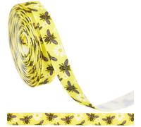 CABODYALS 2 Rolls 9.14M Yellow Bee Pattern Printed Ribbon Thin Grosgrain Fabric Spring Floral Lace Trimming Polyester Ribbons Roll for Making Bows Gifts Wrapping Party Festival Decoration Diy Craft