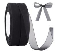 CABODYALS 2 Rolls 90M 15mm Black Sheer Organza Ribbon Silk Chiffon Trim Simple Style Thin Transparent Tulle Fabric Ribbons for Sewing Making Halloween Decorations Gift Wrapping Diy Crafts Supplies