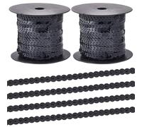 CABODYALS 2 Rolls 91.44M 6MM Black Sequin Trimming Sparkly Single Row Flat Round Paillettes Ribbon Strips Shining Sequins String Trim for Sewing Making Clothes Ornament Decor Gift Wrapping Diy Craft