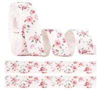 CABODYALS 2 Rolls 9M 15mm Red Floral Print Ribbon Vintage Flower Pattern Cotton Trim Spring Themed Fabric Thin Printed Ribbons for Sewing Making Bows Wreath Wedding Diy Craft Bouquet Gift Wrapping