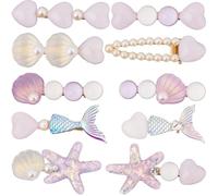 CABODYALS 2 Styles 10Pcs Purple Sea Theme Shell Mermaid Hair Clips Bulk Summer Pastel Beach Resin Pearl Starfish Seashell Decorative Alligator Hair Clip Set for Women Headwear Styling Tool Accessories
