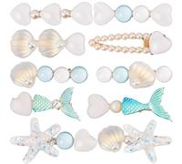 CABODYALS 2 Styles 10Pcs White Seashell Pearl Starfish Hair Clip Bulk Summer Resin Pastel Beach Ocean Sea Theme Shell Mermaid Alligator Decorative Hair Clips for Women Headwear Styling Tool Accessory