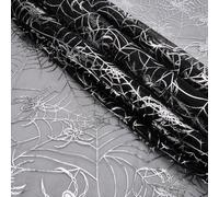 CABODYALS 208CM Black Glitter Silver Spider Web Pattern Fabric Breathable Gothic Sheer Mesh Cloth Polyester Sparkle Gauze Fabrics for Sewing Making Accessories Halloween Home Party Decor Diy Craft