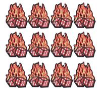 CABODYALS 20Pcs Fire With Dice Patches Iron On Bulk Orange Red Flame Embroidery Patch Mini Cartoon Blaze Badge Sew On Repair Appliques for Sewing Making Clothes Jackets Jeans Shirts Bag Diy