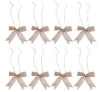 CABODYALS 20Pcs Mini Tan Gingham Burlap Ribbon Bows Christmas Premade Small Rustic Bow Buffalo Plaid Check Ornament Decorative Bowknot Appliques for Crafts Xmas Tree Party Scrapbook Wedding Diy
