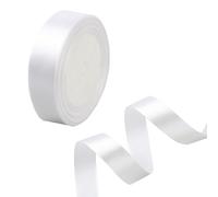 CABODYALS 22.86M 1 Inch White Polyester Ribbon Double Face Soft Satin Ribbon Glossy Bright Classic Smooth Solid Fabric Silky Sewing Ribbons for Hair Braiding Invitations Gift Wrapping Wedding DIY