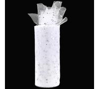 CABODYALS 22.86M 150mm White Glitter Tulle Roll with Silver Sequins Wide Netting Fabric Ribbon Trim Sparkly Mesh Ribbons for Sewing Making Wedding Wreaths Bows Home Decor Gift Wrapping Diy Crafts