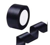CABODYALS 22.86M 2 Inch Black Polyester Wide Ribbon Double Face Soft Satin Ribbon Glossy Classic Smooth Solid Fabric Silky Sewing Ribbons Bundle for Hair Braiding Halloween Bouquets Gift Wrapping