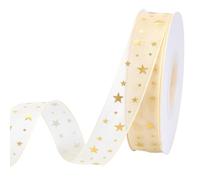 CABODYALS 22.86M 20mm Gold Star Print Ribbon Glitter Stars Pattern Sheer Organza Trim Transparent Chiffon Silk Yarn Printed Ribbons Bulk with Spool for Sewing Making Bows Crafts Gift Wrapping Wreaths