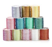 CABODYALS 240M 12 Colours 6 Ply Multicolor Metallic Cord Gold Silver Shimmer Thread Polyester Tinsel Glitter String Bulk Rolls for Sewing Making Jewellery Crafts Friendship Bracelets DIY Home Decor